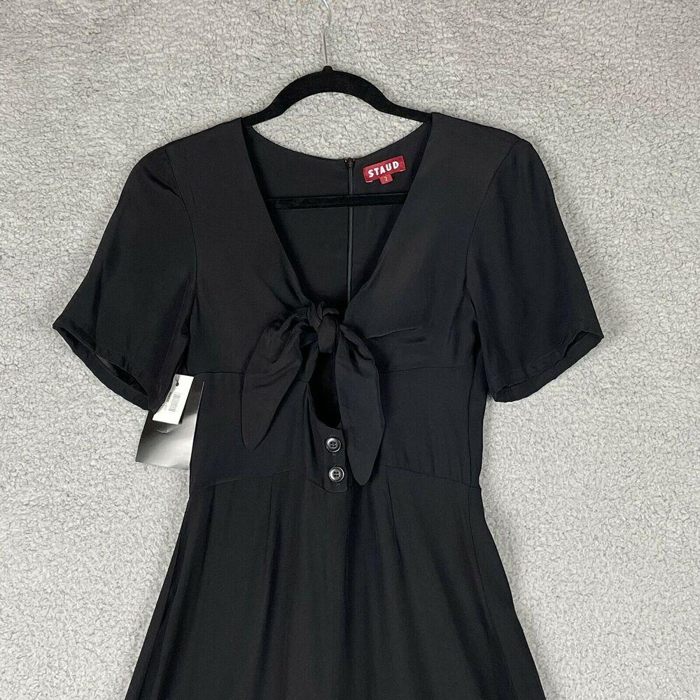 STAUD Jumpsuit Sz 2 Black Gabriella Wide Leg Luxury Designer Keyhole Front NWT - Picture 2 of 11